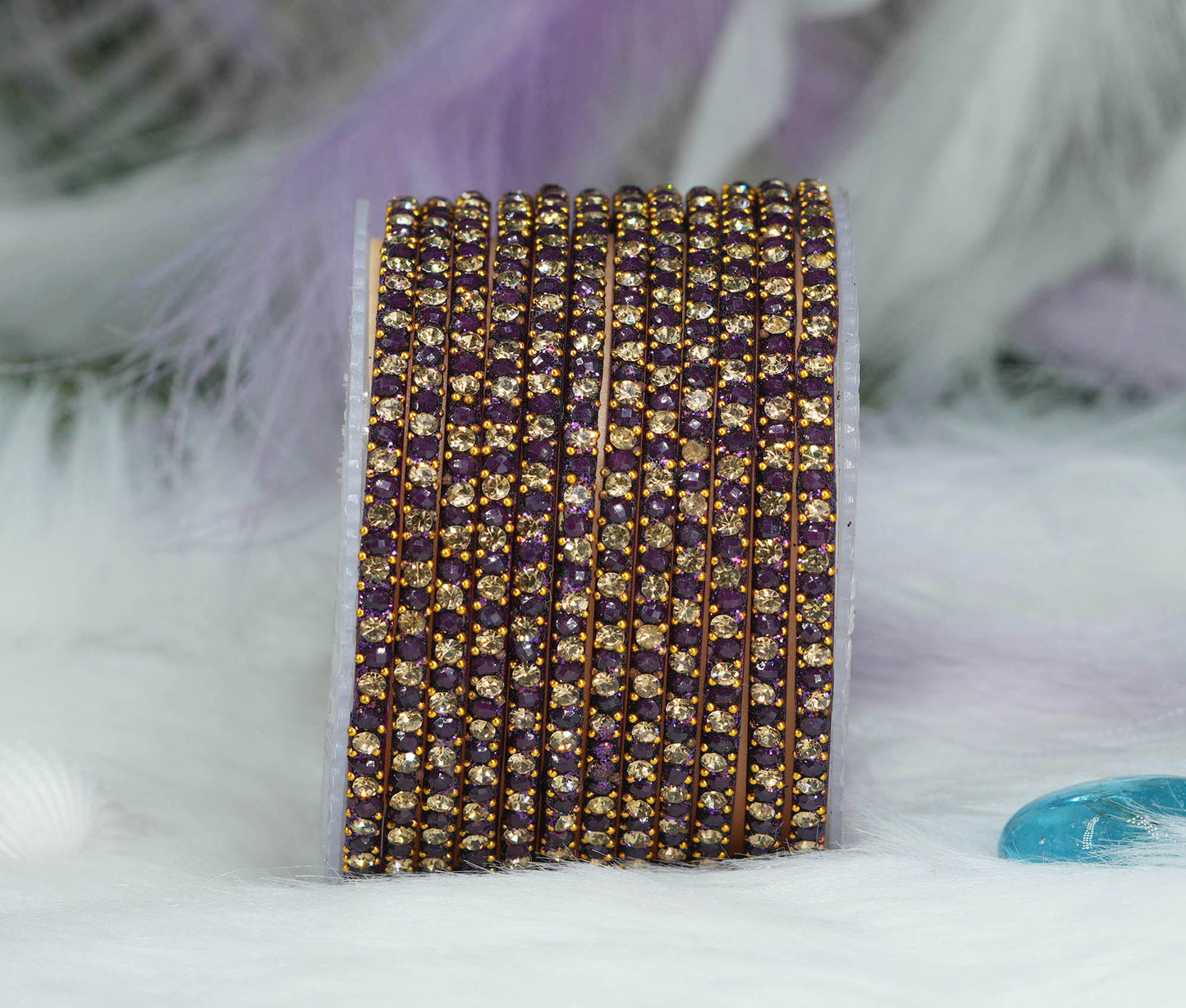 Glass Bangles with Beads Studded for Women & Girls | Multiple Color Chudiyan (Pack of 12 Bangles)