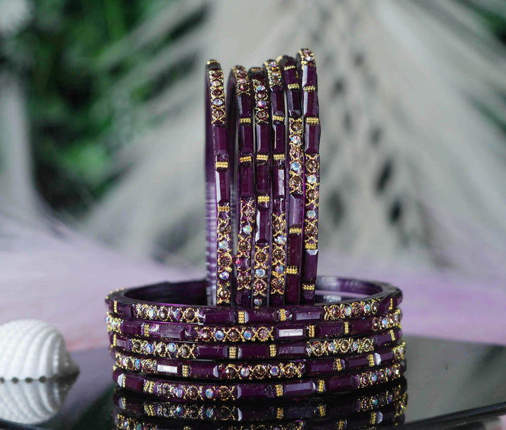 Glass Bangles for women with zircon gemstone and beads studded Multiple Color Chudiyan