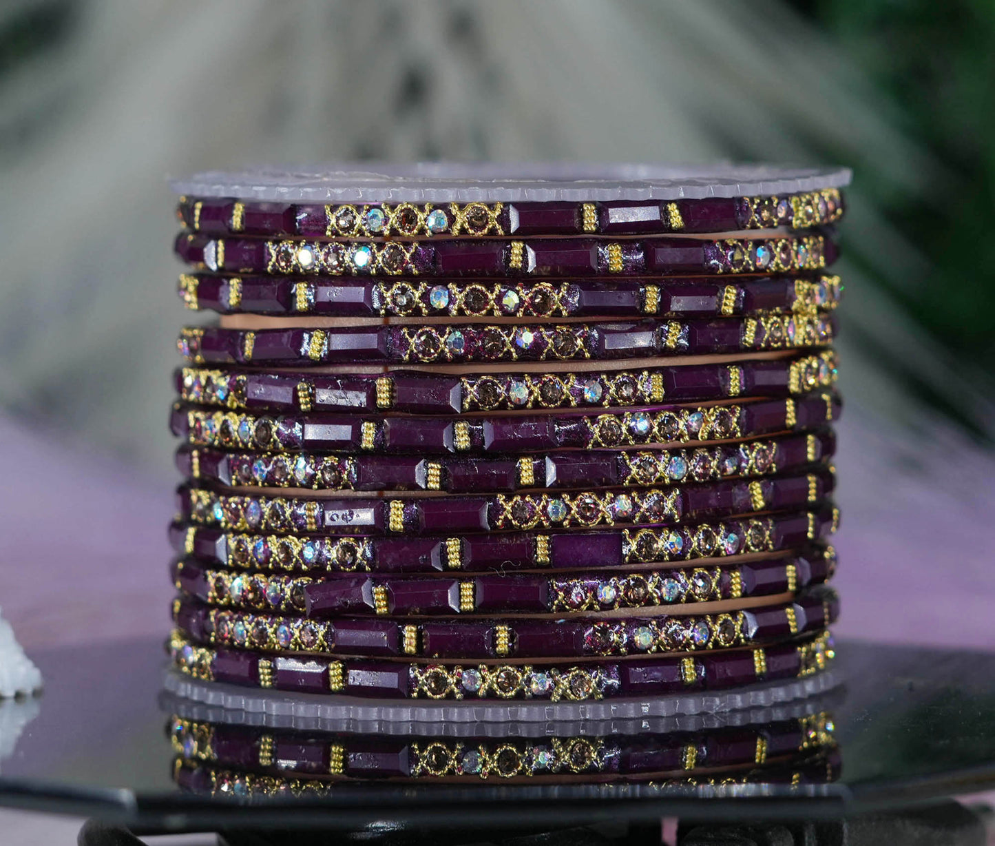 Zircon Gemstone Studded Glass Bangles for Women & Girls (Pack of 12 Bangles)