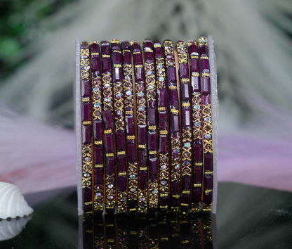 Zircon Gemstone Studded Glass Bangles for Women & Girls (Pack of 12 Bangles)