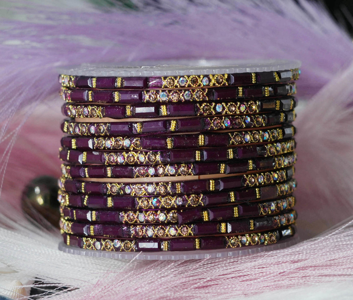 Zircon Gemstone Studded Glass Bangles for Women & Girls (Pack of 12 Bangles)