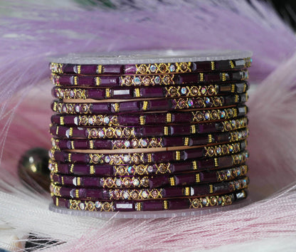 Zircon Gemstone Studded Glass Bangles for Women & Girls (Pack of 12 Bangles)