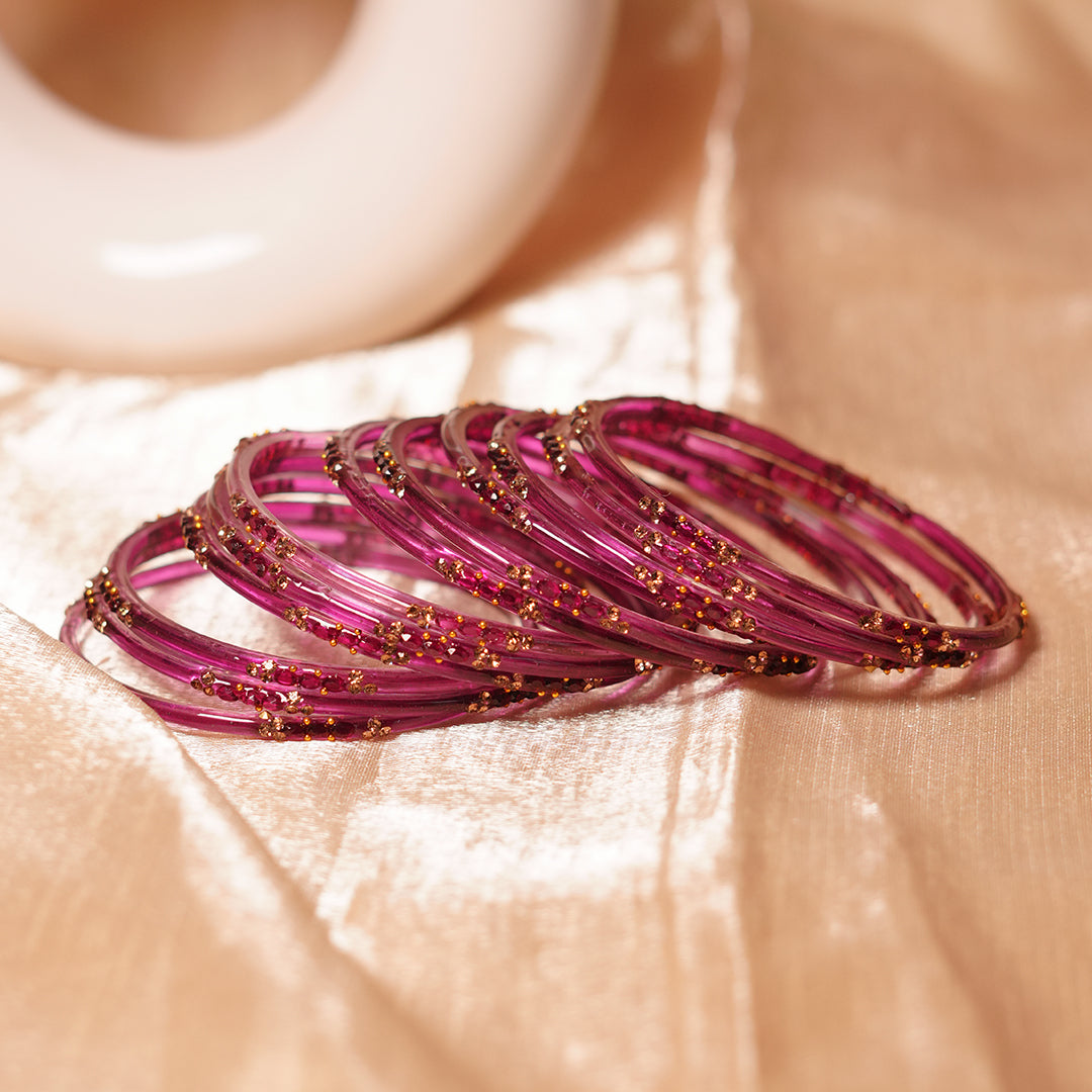 Glass Bangle with Beads Studded for Women & Girls (Pack of 12 Bangles)