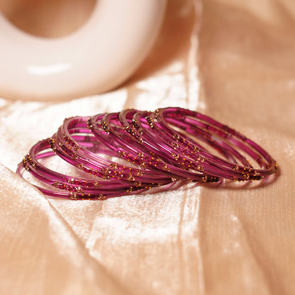 Glass Bangle with Beads Studded for Women & Girls (Pack of 12 Bangles)