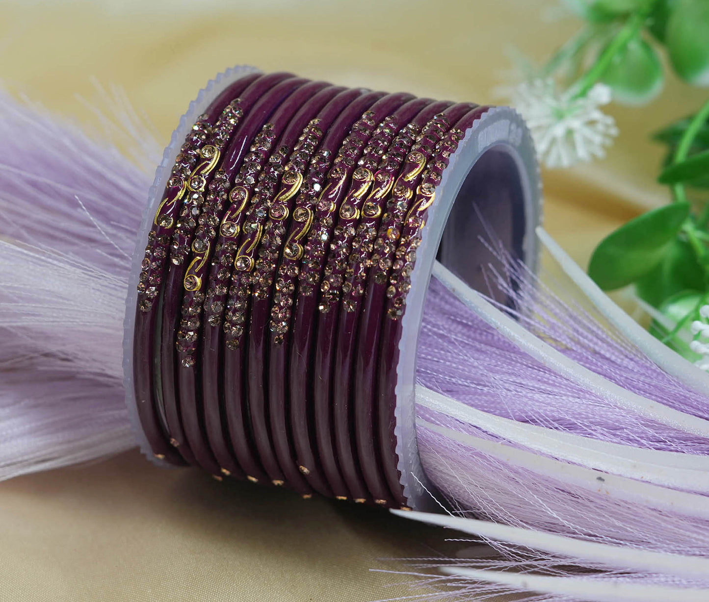 Traditional Glass Bangles with Zircon Beads Studded for Women & Girls (Pack of 12 bangles)