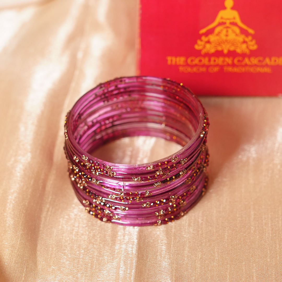 Glass Bangle with Beads Studded for Women & Girls (Pack of 12 Bangles)