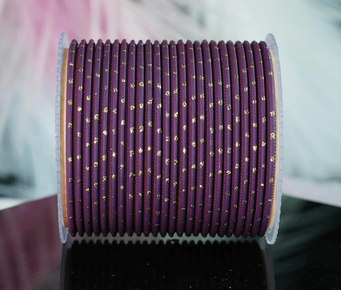 Wine Dot Design Matte Finish Metal Bangle for Women & Girls (Pack of 24)