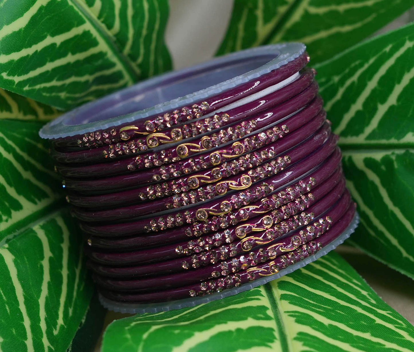 Traditional Glass Bangles with Zircon Beads Studded for Women & Girls (Pack of 12 bangles)