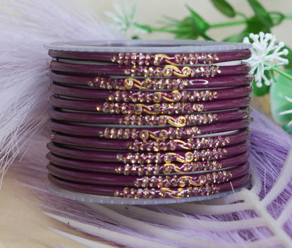 Traditional Glass Bangles with Zircon Beads Studded for Women & Girls (Pack of 12 bangles)