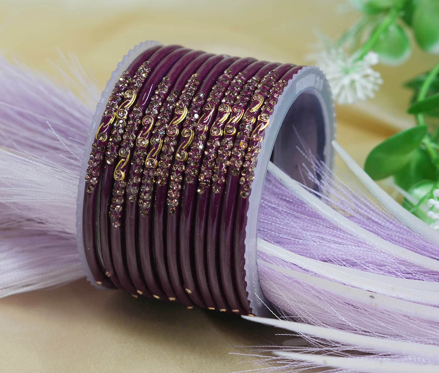 Traditional Glass Bangles with Zircon Beads Studded for Women & Girls (Pack of 12 bangles)