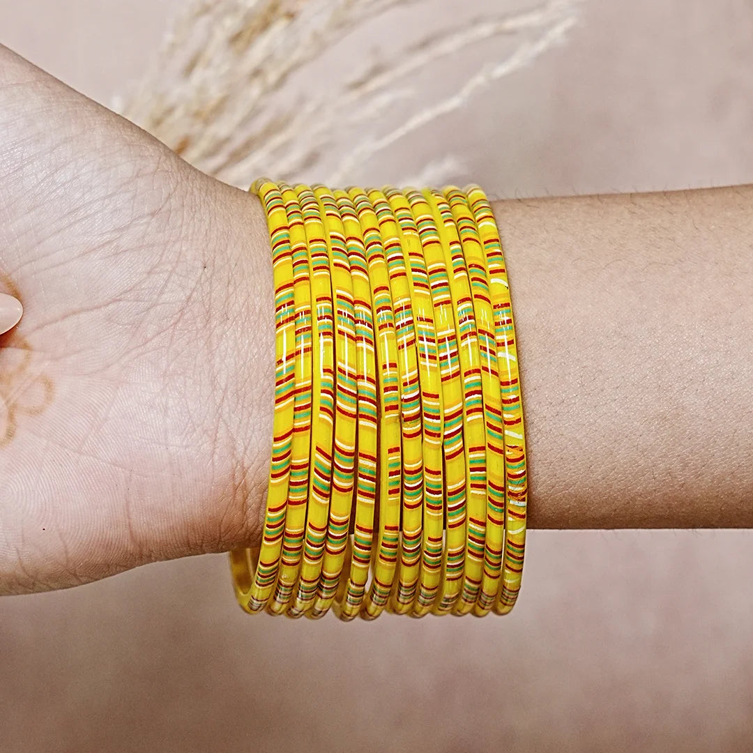 Women’s Printed Glass Bangles – Shiny & Smooth Finish (Pack of 12)