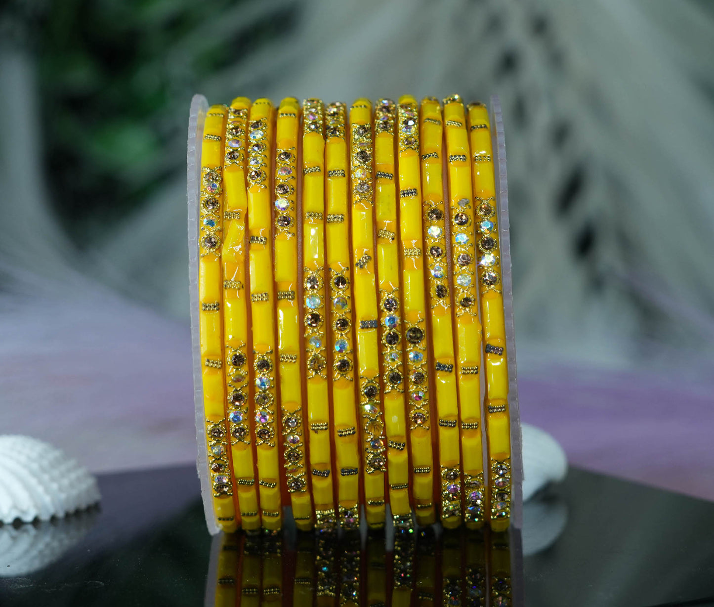 Zircon Gemstone Studded Glass Bangles for Women & Girls (Pack of 12 Bangles)