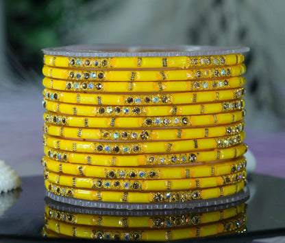 Zircon Gemstone Studded Glass Bangles for Women & Girls (Pack of 12 Bangles)