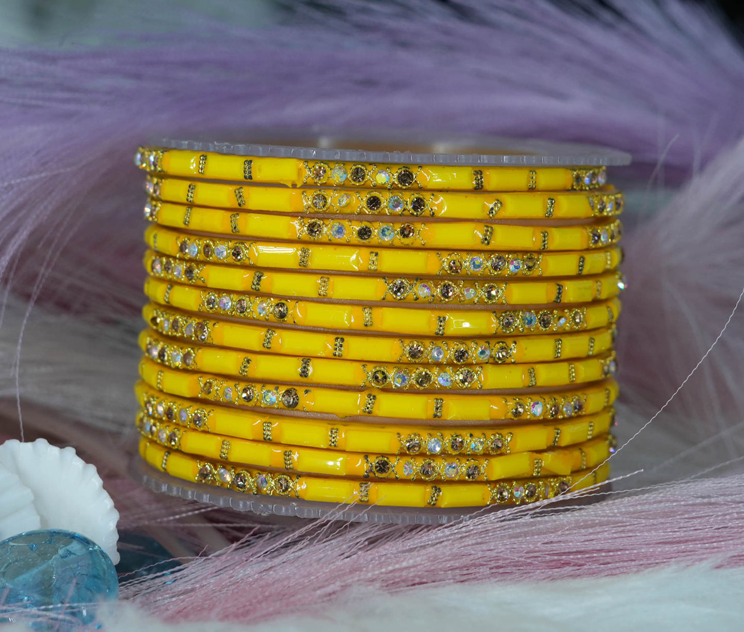 Zircon Gemstone Studded Glass Bangles for Women & Girls (Pack of 12 Bangles)