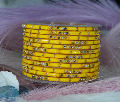 Zircon Gemstone Studded Glass Bangles for Women & Girls (Pack of 12 Bangles)
