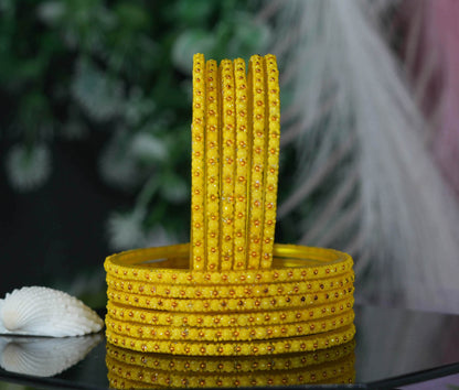Glass Bangle with Golden Ball Studded for Women & Girls (Pack of 12 Bangles)
