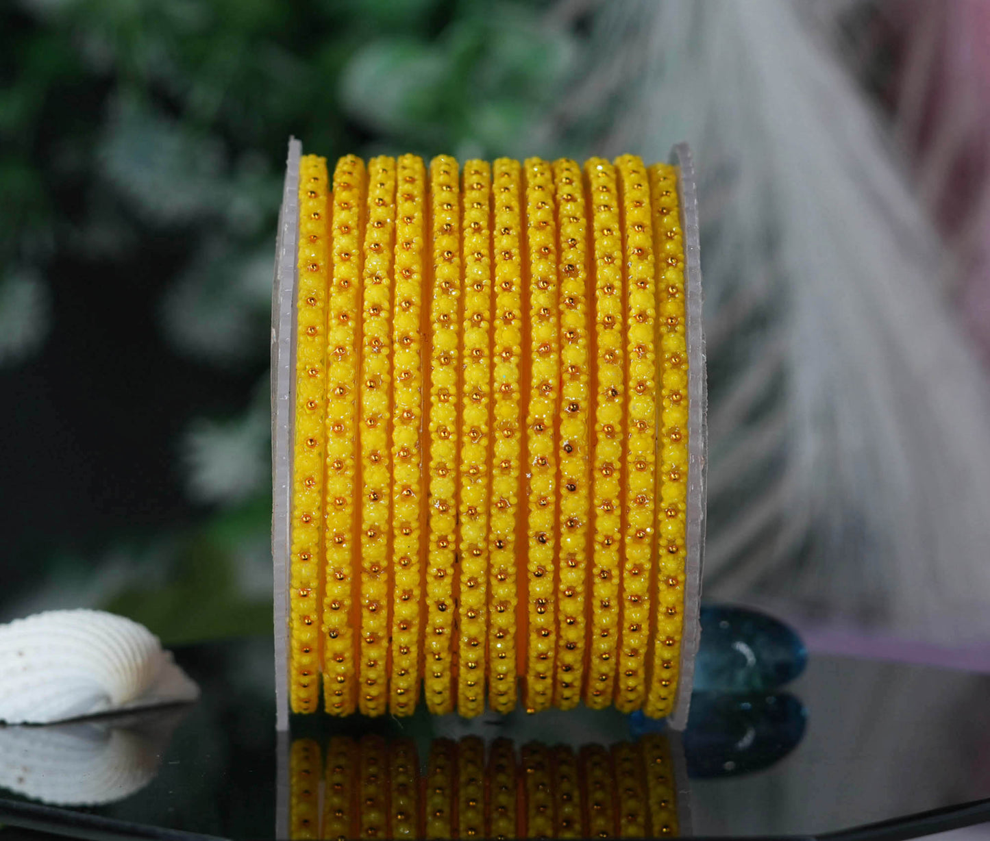 Glass Bangle with Golden Ball Studded for Women & Girls (Pack of 12 Bangles)