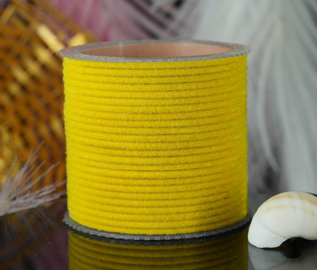 Yellow Color Velvet Metal Bangles for Women & Girls (Pack of 24)