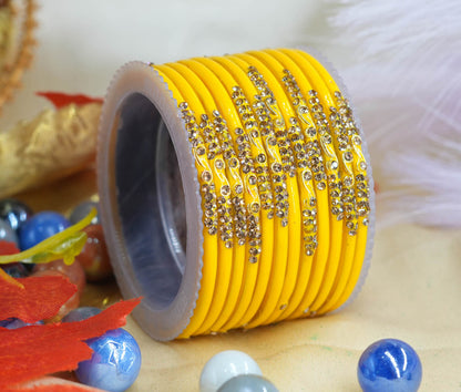 Traditional Glass Bangles with Zircon Beads Studded for Women & Girls (Pack of 12 bangles)