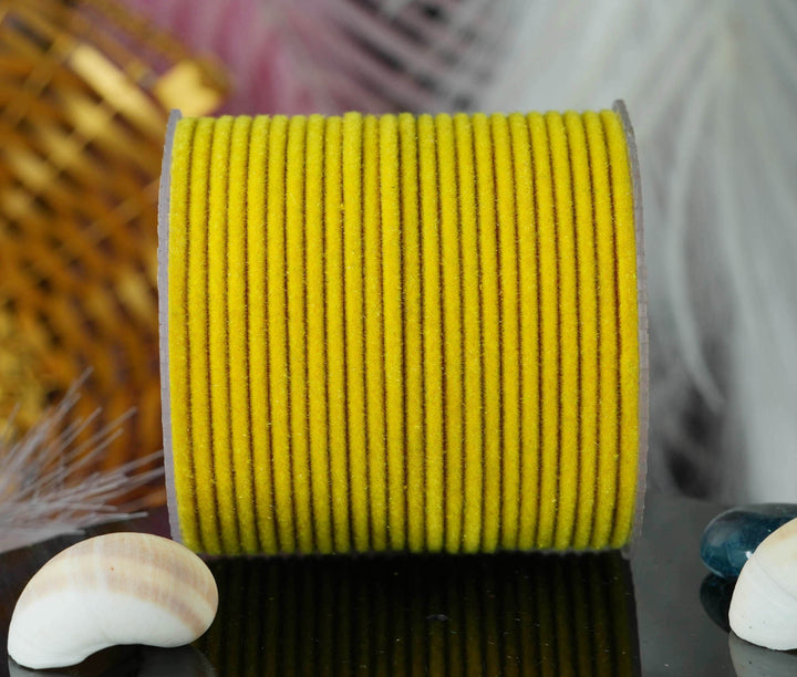 Yellow Color Velvet Metal Bangles for Women & Girls (Pack of 24)
