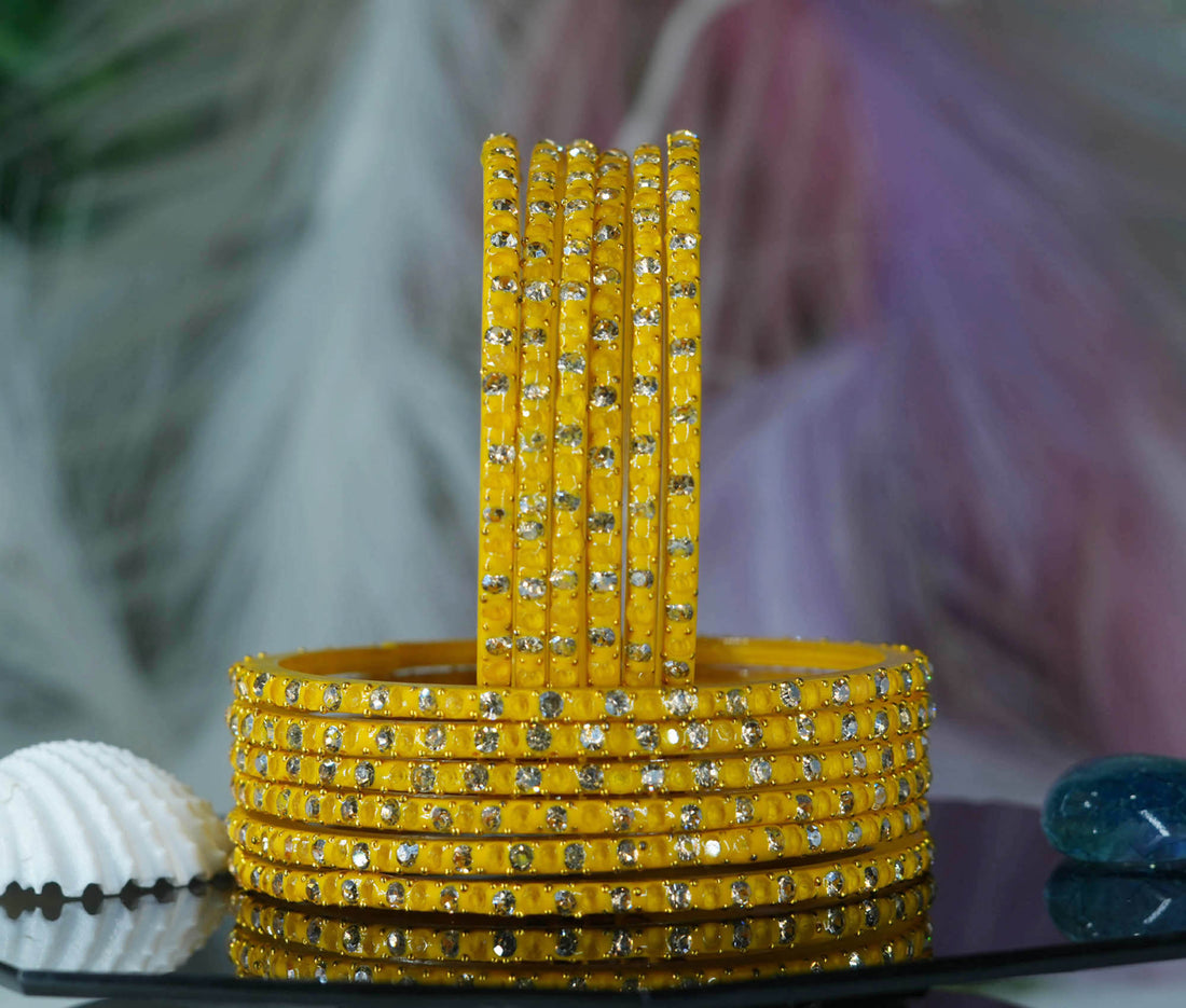 Glass Bangles with Beads Studded for Women & Girls (Pack 12)