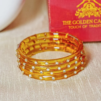 Fancy Glass Kada Bangles with Kundan Work and Smooth Finish for Women & Girls (Pack of 4)