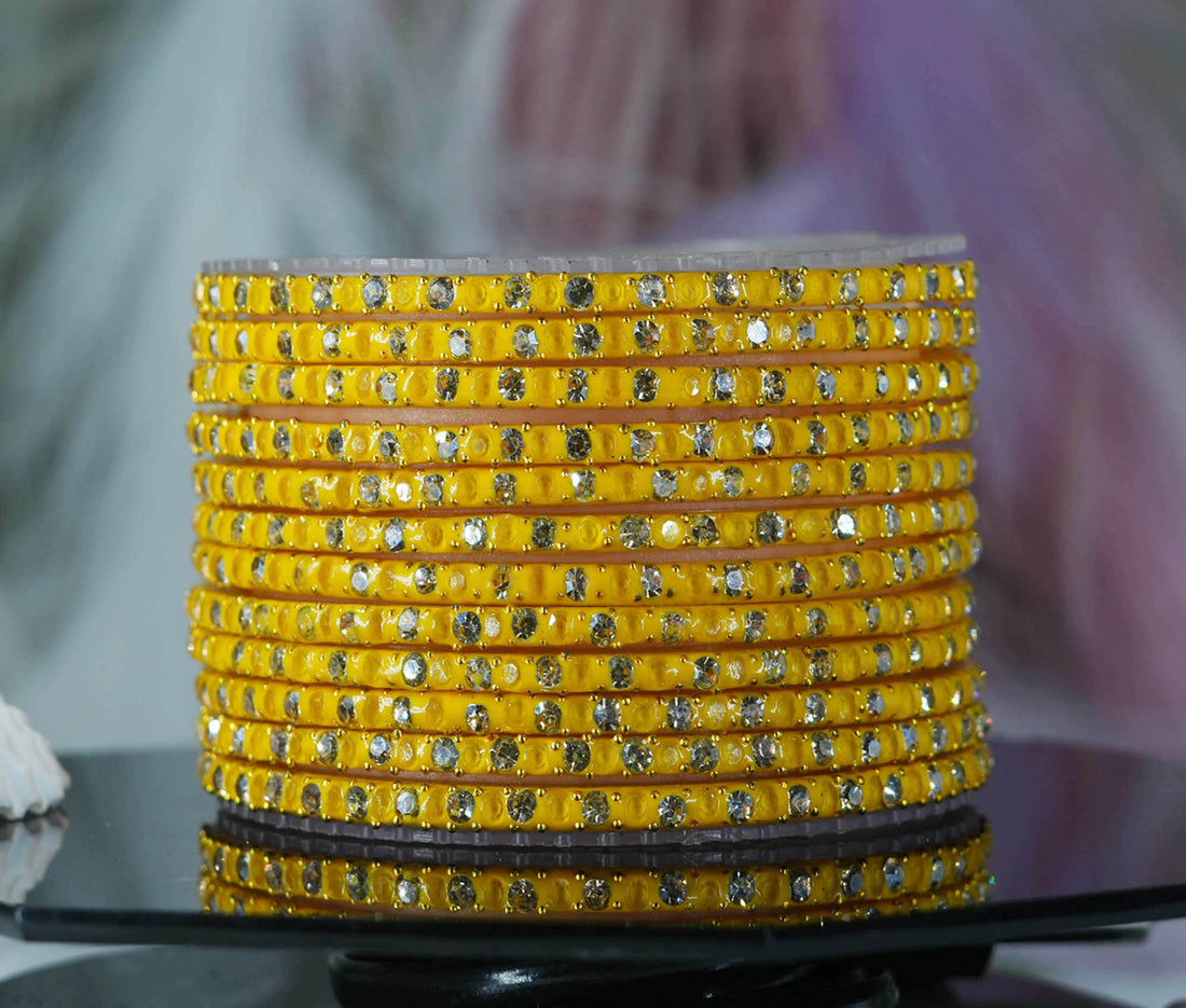 Glass Bangles with Beads Studded for Women & Girls (Pack 12)