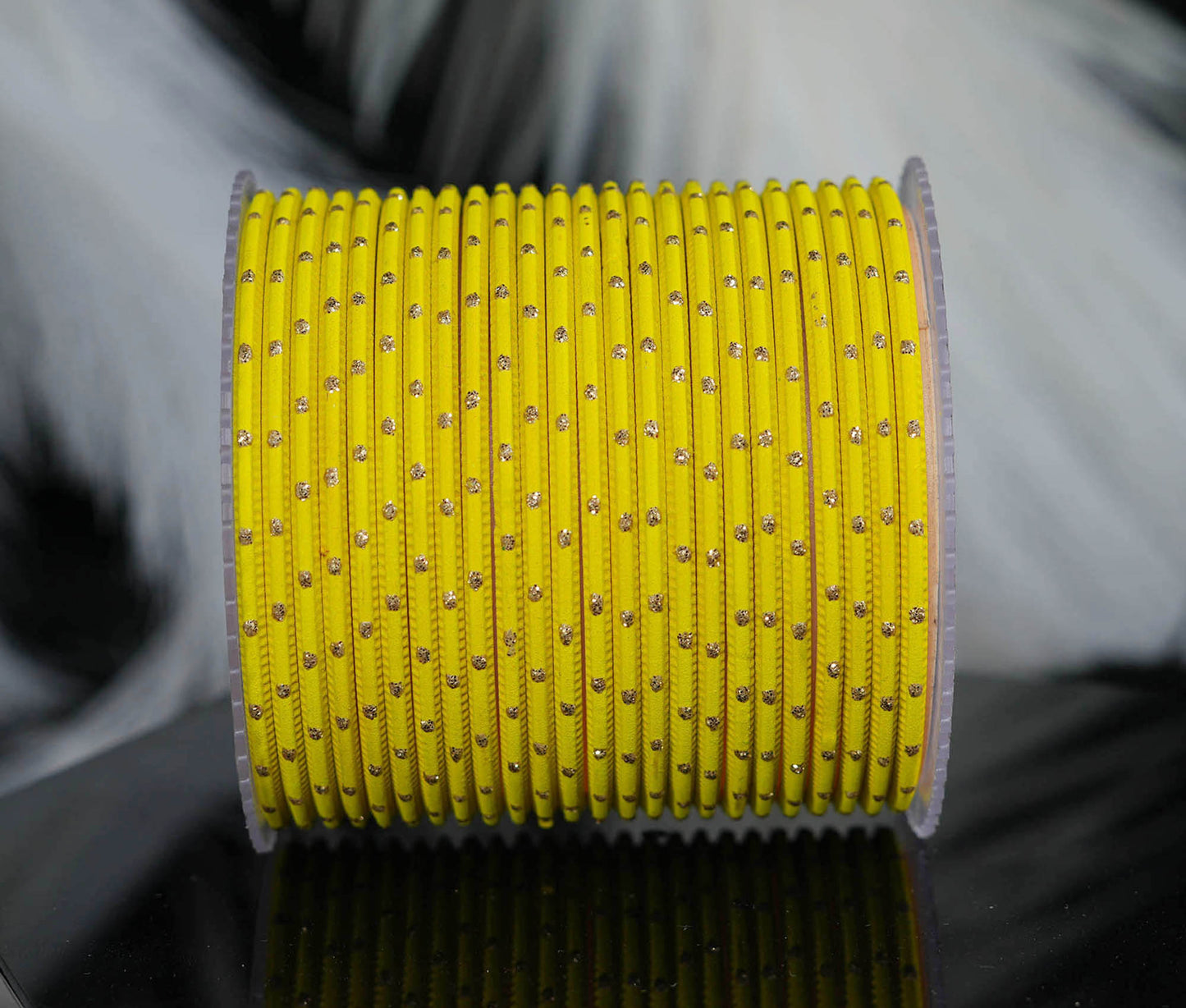 Yellow Green Dot Design Matte Finish Metal Bangle for Women & Girls (Pack of 24)