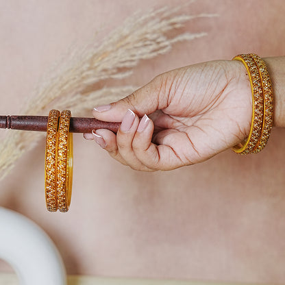 Handmade Beaded Work Glass Kada Bangles for Women & Girls (Pack of 4 Kada)