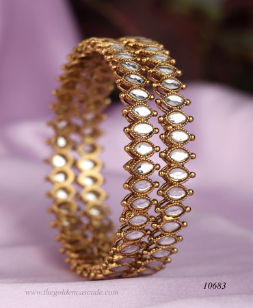 Handcrafted Mirror Studded Metal Kada For Women (Pack of 2)