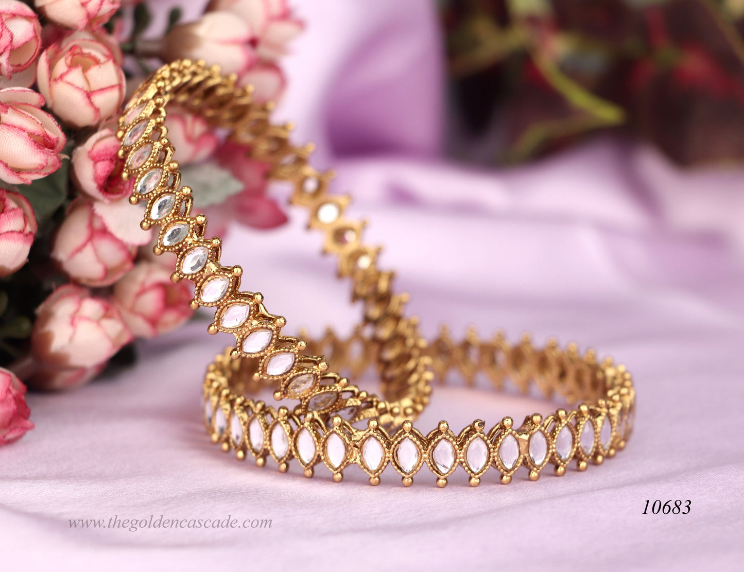 Handcrafted Mirror Studded Metal Kada For Women (Pack of 2)