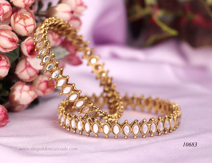 Handcrafted Mirror Studded Metal Kada For Women (Pack of 2)