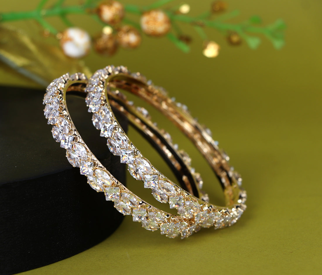 Antique Gold-Plated AD Studded Bracelet | Traditional American Diamond Kada for Women & Girls