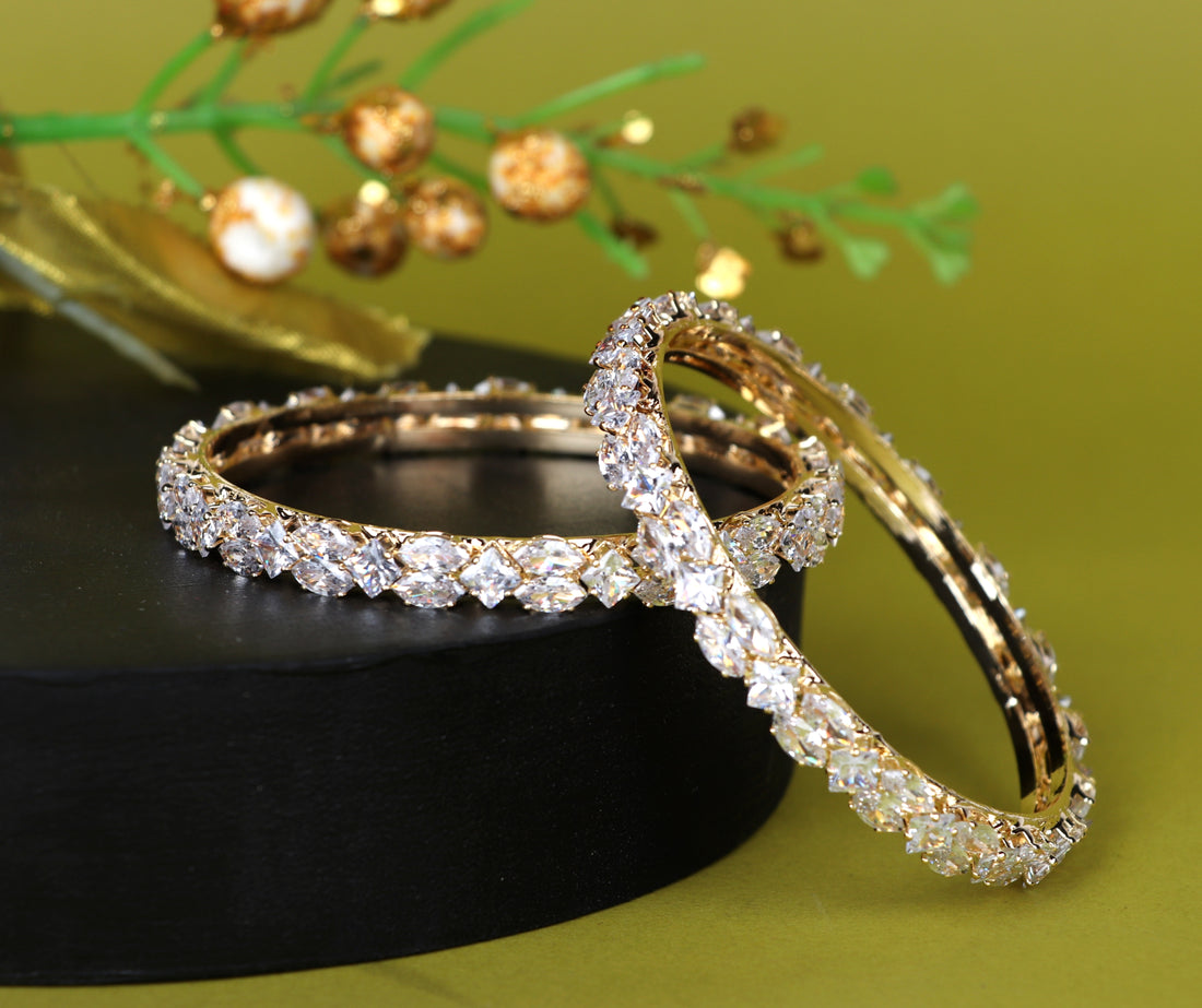 Antique Gold-Plated AD Studded Bracelet | Traditional American Diamond Kada for Women & Girls