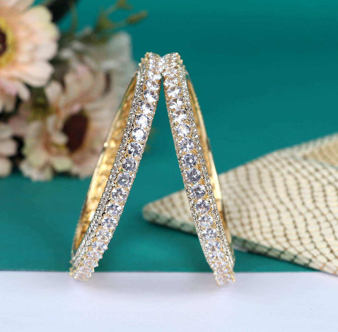 American Diamond Bracelet for Women & Girls | Antique Gold-Plated AD Stone Studded Traditional Kada