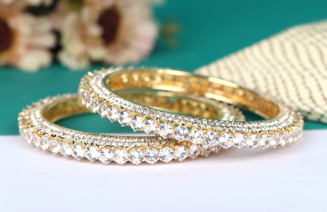 American Diamond Bracelet for Women & Girls | Antique Gold-Plated AD Stone Studded Traditional Kada