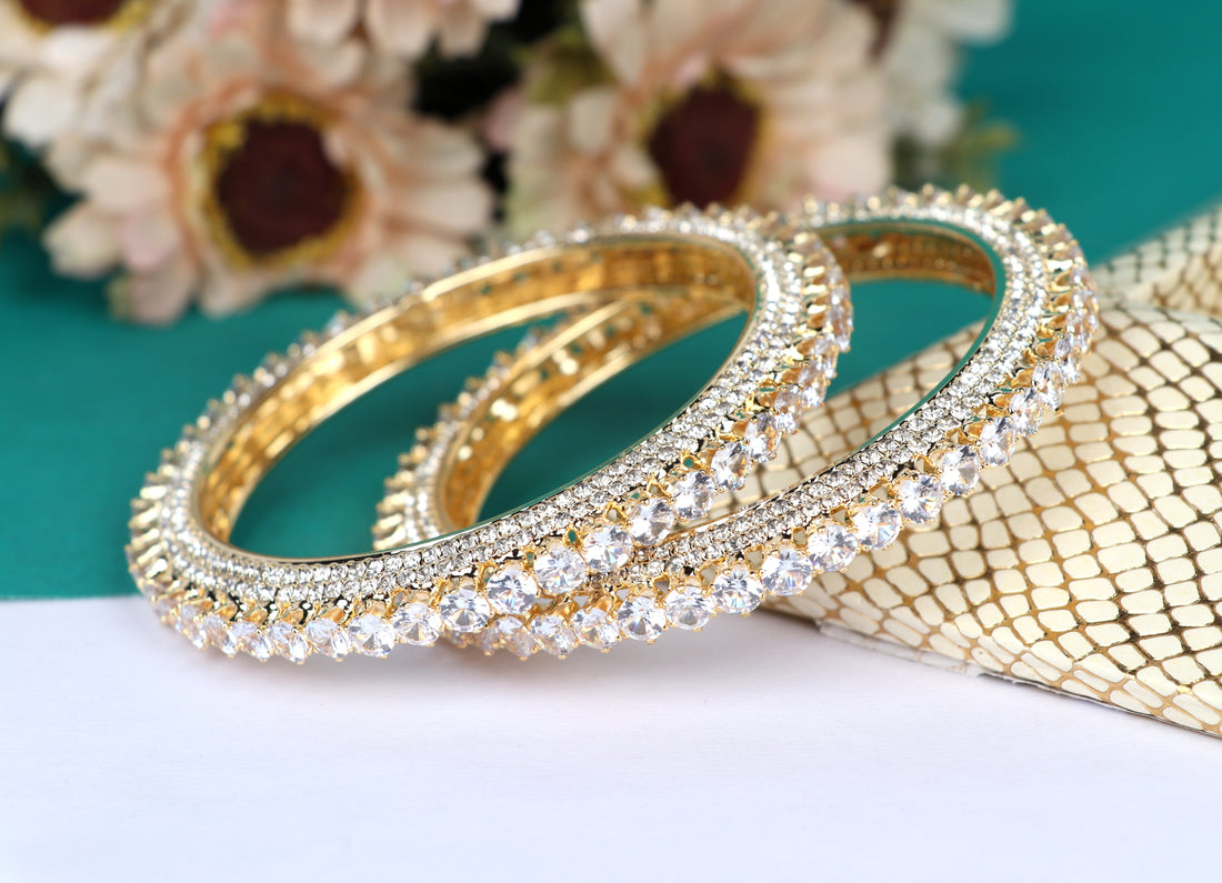 American Diamond Bracelet for Women & Girls | Antique Gold-Plated AD Stone Studded Traditional Kada