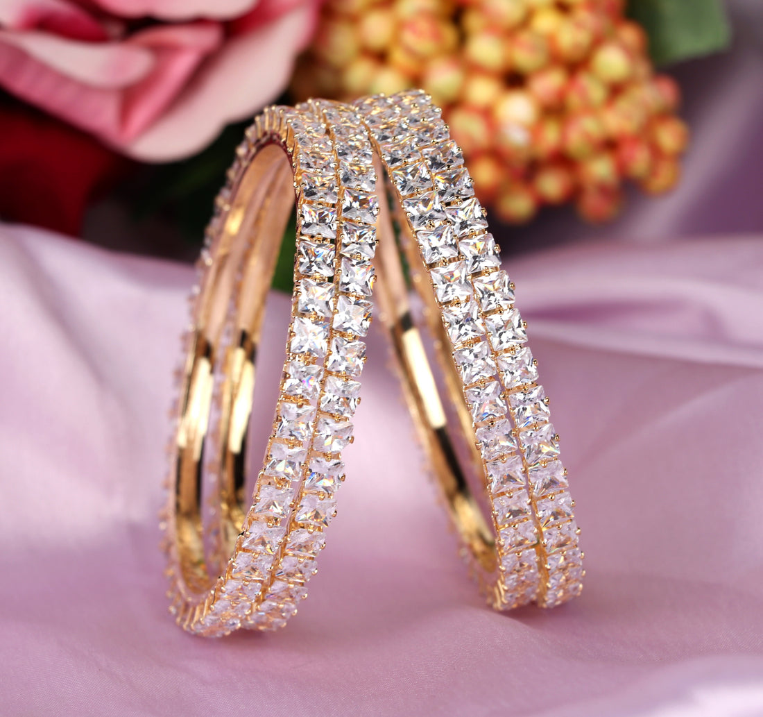 American Diamond Bracelet for Women & Girls | Antique Gold-Plated AD Stone Studded Traditional Kada