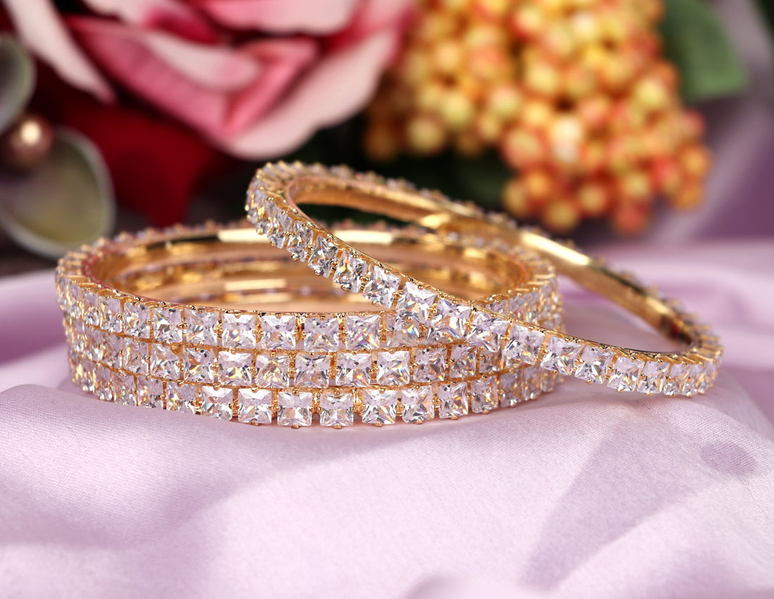 American Diamond Bracelet for Women & Girls | Antique Gold-Plated AD Stone Studded Traditional Kada