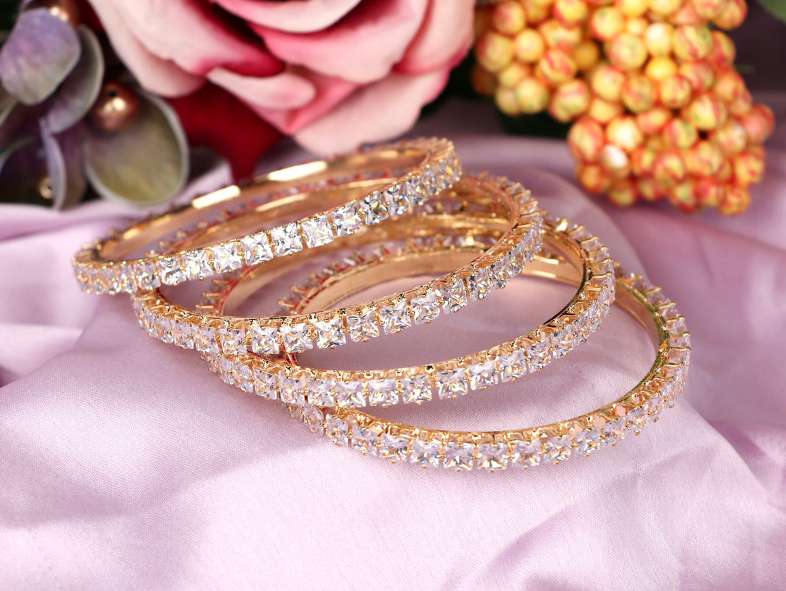 American Diamond Bracelet for Women & Girls | Antique Gold-Plated AD Stone Studded Traditional Kada