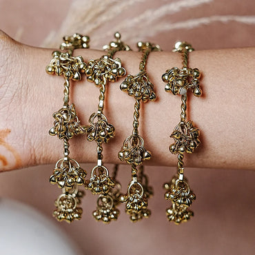 Ghungru Style Antique Gold Polished Metal Kada Bangles (Pack of 4)