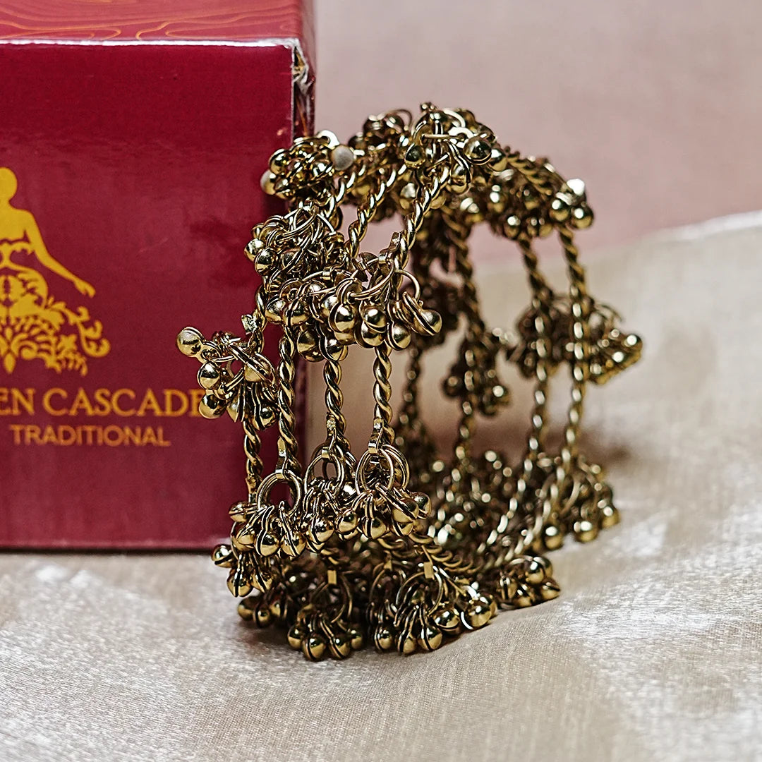 Ghungru Style Antique Gold Polished Metal Kada Bangles (Pack of 4)