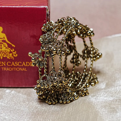 Ghungru Style Antique Gold Polished Metal Kada Bangles (Pack of 4)