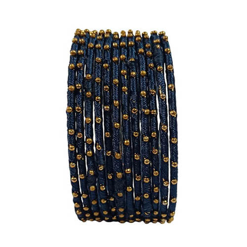 Black Blue Silk Thread Bangles for Women | Traditional Metal Bangles with Thread Work for Ladies