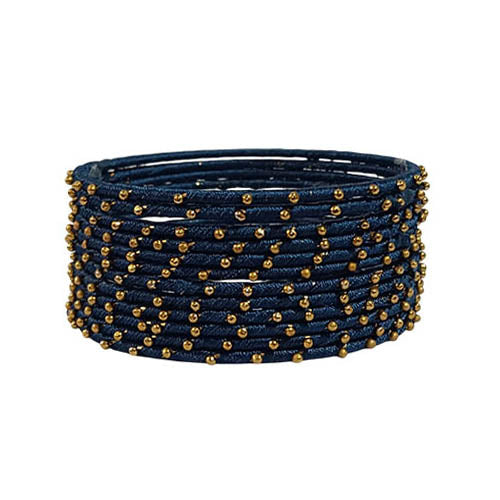 Black Blue Silk Thread Bangles for Women | Traditional Metal Bangles with Thread Work for Ladies