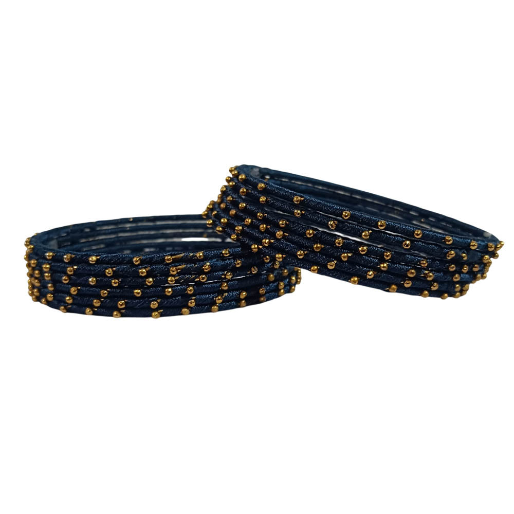 Black Blue Silk Thread Bangles for Women | Traditional Metal Bangles with Thread Work for Ladies