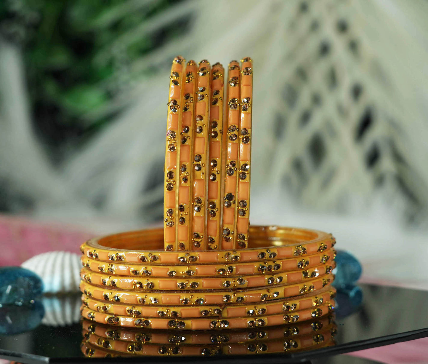 Multiple Color Glass Bangles with Beads Studded for Women & Girls (Pack of 12 Bangles)