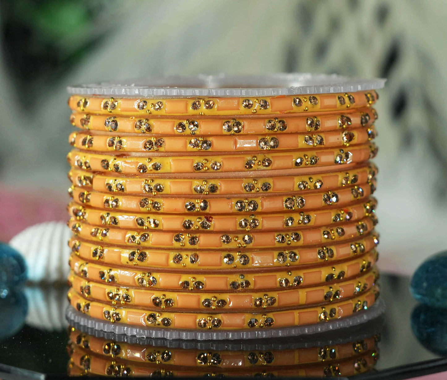 Multiple Color Glass Bangles with Beads Studded for Women & Girls (Pack of 12 Bangles)