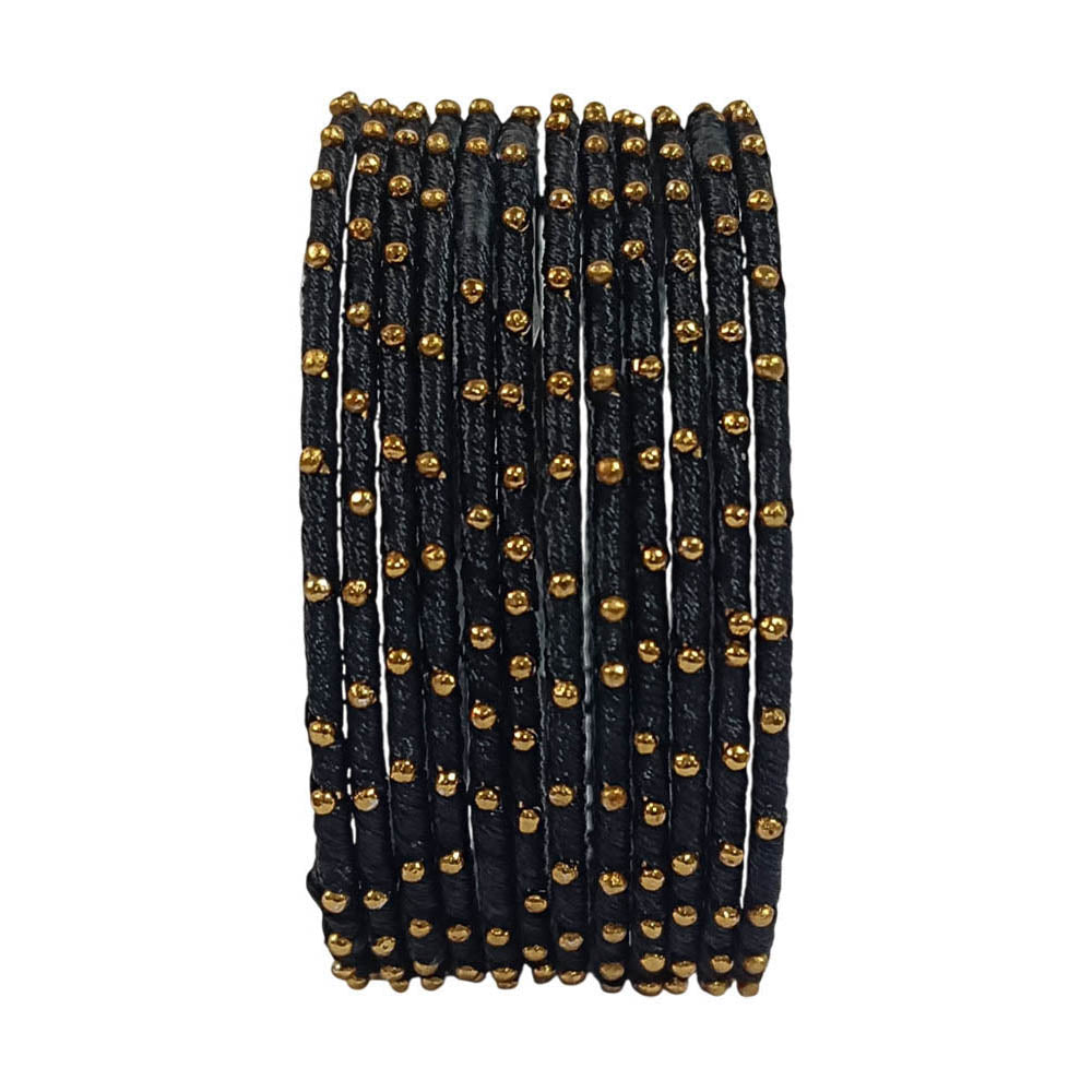 Black Color Stylish Thread Work Bangles for Women | Metal Bangles with Silk Thread Design