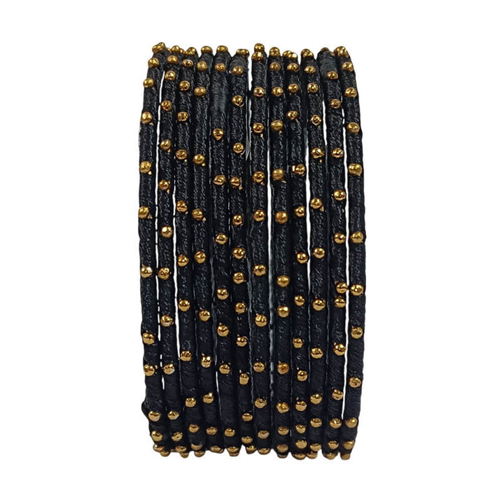 Black Color Stylish Thread Work Bangles for Women | Metal Bangles with Silk Thread Design